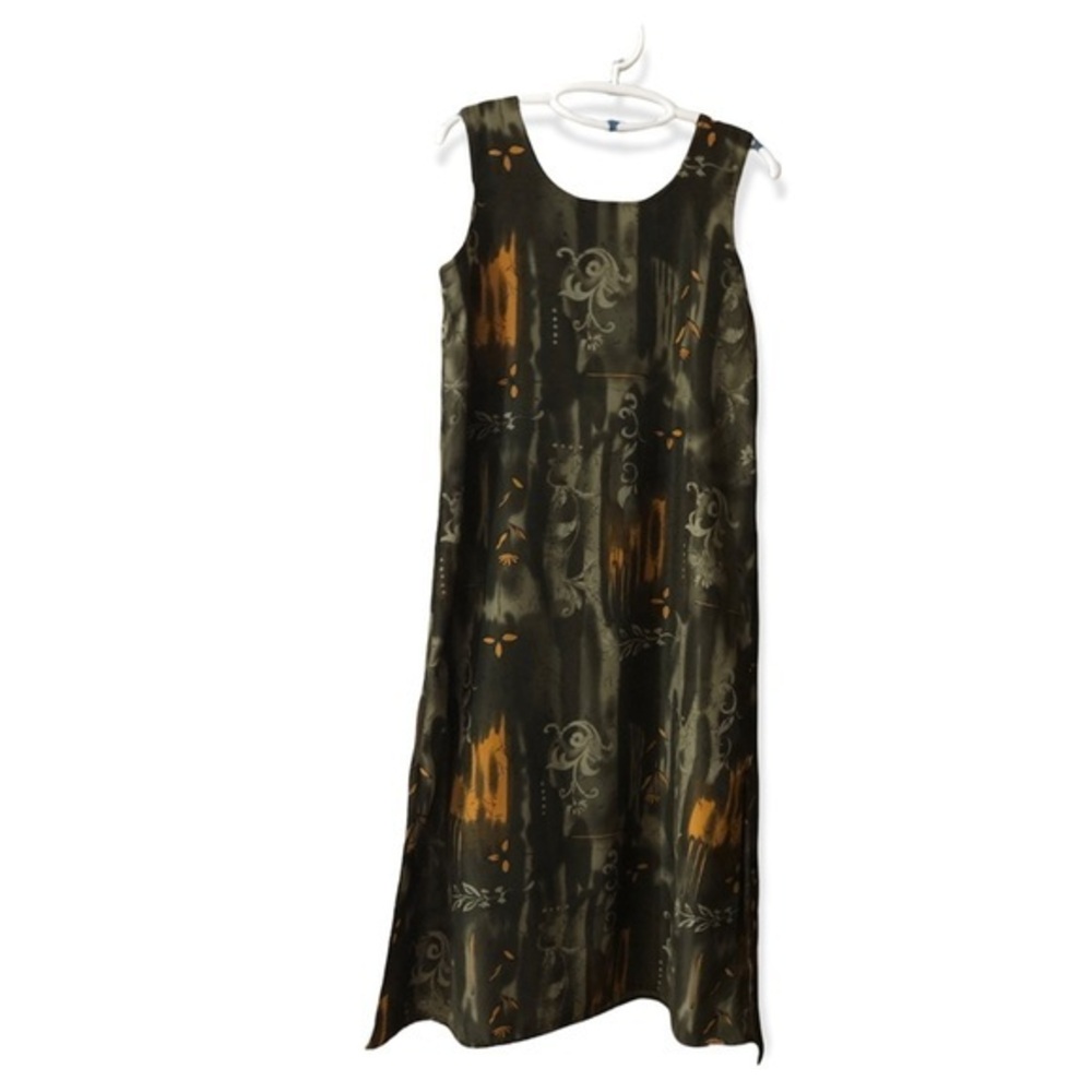 Elegant Sleeveless Maxi Dress - Black and‎ Orange Size Medium Made In U.S.A